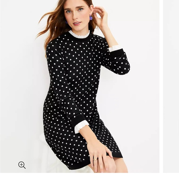 LOFT NWT Dotted Ruffle Trim Sweater Dress - Picture 3 of 4